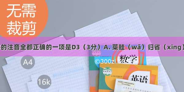 下列划线字的注音全都正确的一项是D3（3分）A. 菜畦（wā）归省（xǐng）污秽（suì