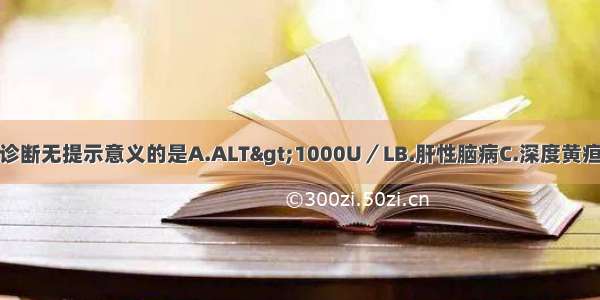 对急性重型肝炎诊断无提示意义的是A.ALT&gt;1000U／LB.肝性脑病C.深度黄疸D.肝脏迅速缩小