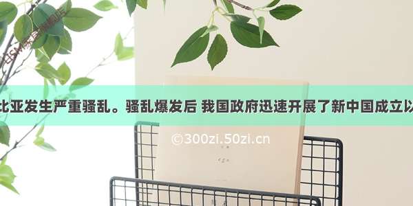 2月 利比亚发生严重骚乱。骚乱爆发后 我国政府迅速开展了新中国成立以来最大