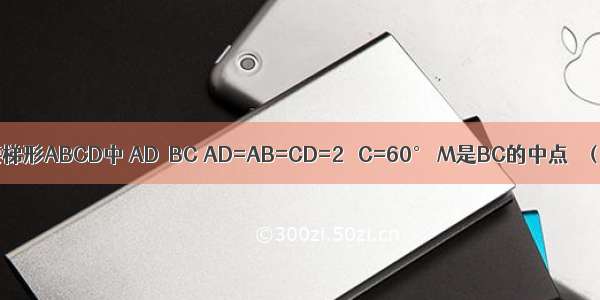 如图 等腰梯形ABCD中 AD∥BC AD=AB=CD=2 ∠C=60° M是BC的中点． （1）求