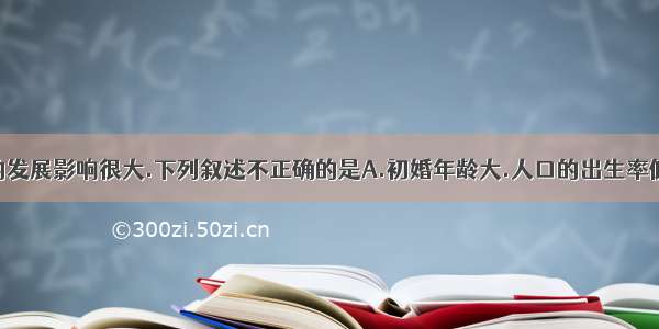 婚俗对人口的发展影响很大.下列叙述不正确的是A.初婚年龄大.人口的出生率低B.初婚年龄