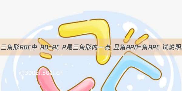 如图 在等腰三角形ABC中 AB=AC P是三角形内一点 且角APB=角APC 试说明PC=PB的理