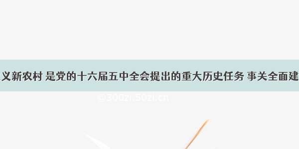 建设社会主义新农村 是党的十六届五中全会提出的重大历史任务 事关全面建设小康社会