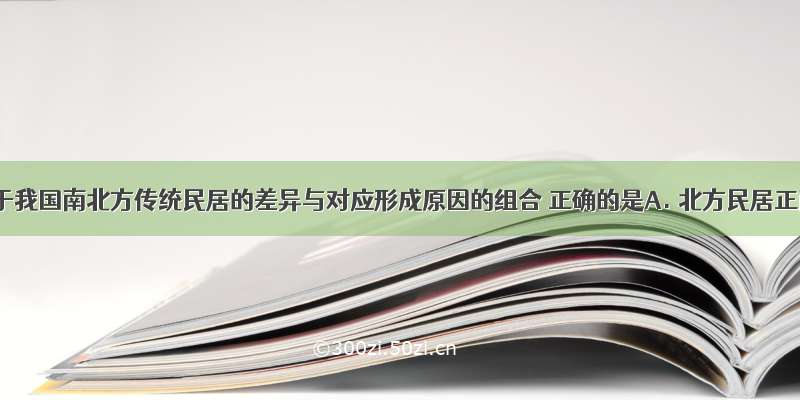 下列关于我国南北方传统民居的差异与对应形成原因的组合 正确的是A. 北方民居正南正