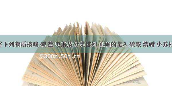 单选题将下列物质按酸 碱 盐 电解质分类排列 正确的是A.硫酸 烧碱 小苏打 纯碱B.