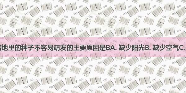 播种在水涝地里的种子不容易萌发的主要原因是BA. 缺少阳光B. 缺少空气C. 温度太低D